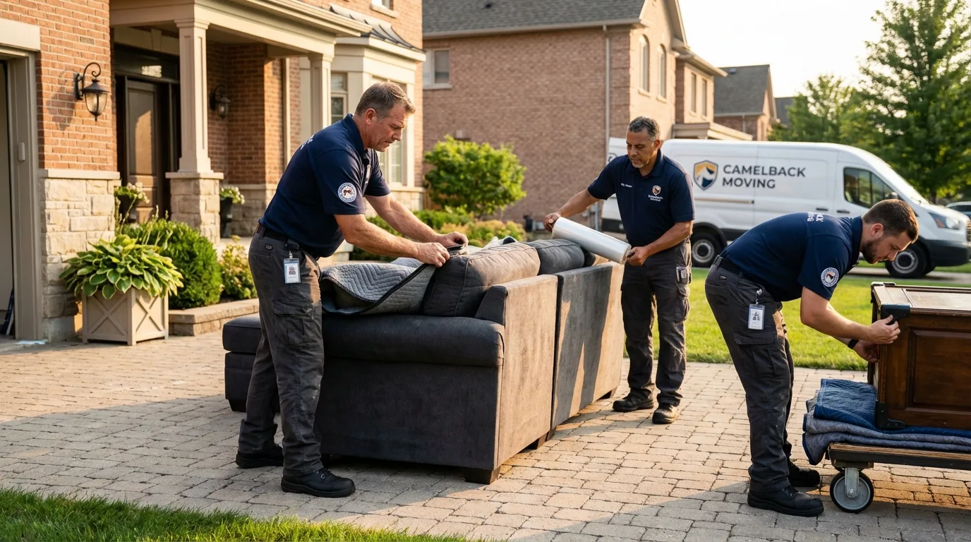 Large estate moving crew wrapping furniture in Erving, MA